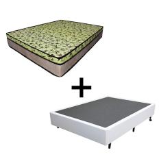 Cama Box Casal 138 Tecido Sintético Branco com Colchão Espuma D33 Tokio Bege - Bello Box - 65x138x188