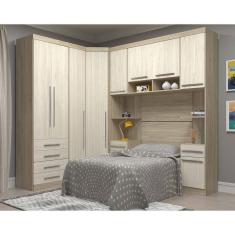 Guarda Roupa Modulado de Canto Solteiro 10 Portas 6 Gavetas Armario Ponte com Cabeceira Master Luciane Móveis