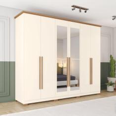 Guarda-roupa 6 Portas 6 Gavetas com Espelho Leblon Marrom/Off White