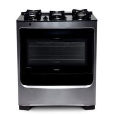 Fogão Consul 5 bocas cor Inox com mesa de vidro e grade de ferro fundi