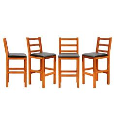 Kit 4 Banquetas Para Bancada Madeira Maciça Assento Estofado Preto Gal Shop Jm