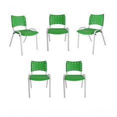 Kit 5 Cadeiras Iso Para Escola Escritório Comércio Verde Base Branca