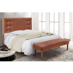 Cabeceira Cama Box Casal 140cm e Recamier Gênova Veludo S04 - D'Rossi,