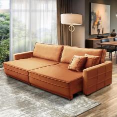 Sofá Sem Caixa Retrátil Reclinável 2,50m Karen Veludo Terracota Adonai Estofados