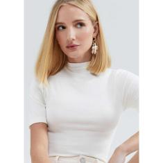 Blusa Básica Feminina Gola Alta Em Ribana Canelada - Laranja XXG-Feminino