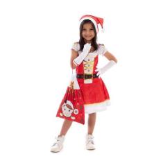 Fantasia Mamãe Noel Infantil C/ Gorro Saco De Presente, Luva - Fantasi