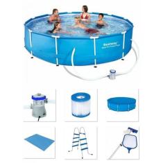 Piscina Bestway 4678 Litros com Bomba Filtro 220v Capa Forro Kit Limpeza e Escada