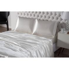 Lençol De Baixo E De Cima Pérola 4 Peças Cetim Queen Seda