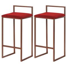 Kit 2 Banquetas Decorativa Jasmine Base Bronze Veludo Vermelho - Gran Belo