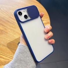 Capa de proteção de câmera para iPhone 14 13 12 11 Pro Max X XR XS 7 8 Plus SE 2 Candy Soft Matte Bumper Slide Lens Capa transparente, azul marinho, para iPhone 13