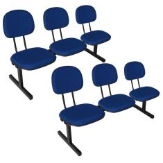 Kit 2 Cadeiras Escritório Longarinas de 3 Lugares Ecoflex Azul