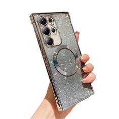 phylla Capa para celular Samsung Galaxy S24 Ultra 5g 17.3 cm 5g magnética Gardient Glitter compatível com Magsafe Luruxy Plated Cute Bling Clear Cover Soft Silicone à prova de choque galvanizado