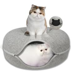 Cama de túnel Donut Cat Peekaboo para gatos grandes de até 13,6 kg, casa de barraca interativa para vários gatos, removível, resistente a arranhões, com uma janela de espiada