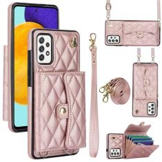 Capa carteira para Samsung Galaxy A52 5G com 4 pontos de cartão, capa flip de couro transversal com bloqueio de RFID, capa de telefone com fivela magnética, alça de pulso à prova de choque para