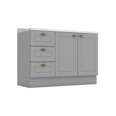 Balcão de Cozinha Americana p/ Pia 3 Gavetas e 2 Portas c/Tampo 120cm Cinza - Henn