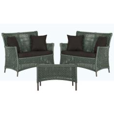 2 Sofá Área e Mesa Igapó Alumínio Pintura Marrom Corda Náutica Estofad