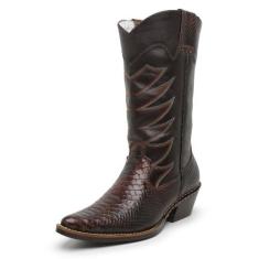 Bota Texana Country Masculina Bico Fino Anaconda De Couro JNA SHOES, 3