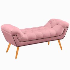 Recamier Calçadeira Casal Quenn 160cm Ayla Veludo Rosa Bebê - Montanar