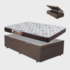 Cama Box Baú Marrom Solteiro Colchão Mola Ensacada + 61x88x188