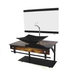 Gabinete De Vidro 60Cm Com Cuba Quadrada - Madeira Rústica