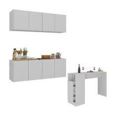 Armário De Cozinha Com Bancada Americana/mesa Gourmet Multimóveis Mp2202 Branco Branco