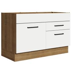 Balcão Gabinete de Pia 120 x 60 cm 1 Porta 2 Gavetas Rustic/Branco (Sem Tampo) Agata Madesa