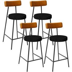 Kit 04 Banquetas Baixa Cozinha Sala Jantar Bancada Milão L02 Couríssimo Whisky Chumbo - Lyam Decor