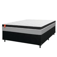 Cama Box Casal Colchão Molas Ensacadas Real 138x188x65cm Preto/Cinza Suporta Até 130kg Por Pessoa