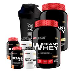 Kit 2x Giant Whey 900g + 2x BCAA 4,5 100g + 2x Creatinas 100g + Coqueteleira - Bodybuilders Sabor Chocolate e Baunilha