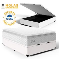 Cama Box Baú com Colchão de Molas Ensacadas Pillow Top Flora Casal 138cm
