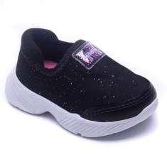 Molekinha Tenis Shine Tecido Brilho Preto