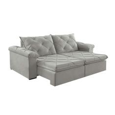Sofá 3 Lugares Retrátil e Reclinável Astor Veludo Cinza Prateado 242 cm