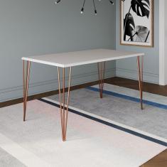 Mesa De Jantar 140X80Cm Tampo Branco Com Base Cobre Marrom