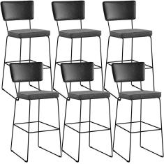 Kit 06 Banquetas Altas Allana L02 Preto Linho Cinza Escuro