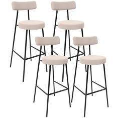 Kit 04 Banquetas Baixa Bar Cozinha Sala De Jantar Estrutura Em Aço Milão L02 Suede Bege