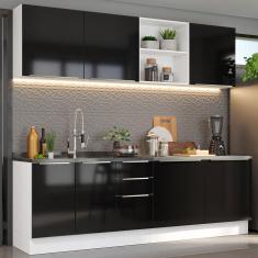 Armário de Cozinha Completa 240cm Branco/Preto Lux Madesa 05