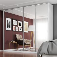 Guarda Roupa Casal com Espelho 4 Portas de Correr Zermatt Reis & Bueno Branco