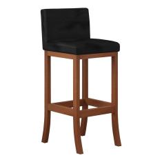 Banqueta Média Encosto Estofado 38 x 90 Cm Ilha Espanha Madeira Maciça Castanho Suede Preto CCS