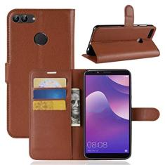 Capa HUAWEI Y9 2018, capa carteira flip de couro PU premium com compartimento para cartão, suporte e fecho magnético [capa interior à prova de choque de TPU] Compatível com HUAWEI Y9 2018