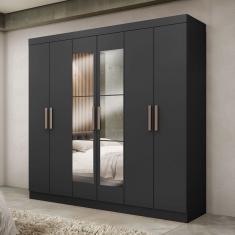 Guarda-Roupa Paris 6 Portas 2 Gavetas com Espelho Preto - Maxel