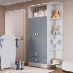 Guarda Roupa Infantil 2 Portas 2 Gavetas com Cantoneira Corujinha Percasa - Azul