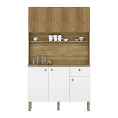 Armário de Cozinha Compacta 6 Portas e 1 Gaveta 111cm Veneza Ripado Freijó/Supremo - Pallazio