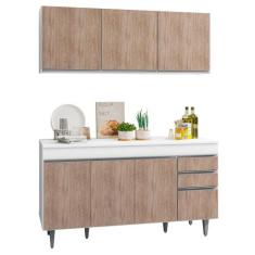 Armário Aéreo Argélia e Balcão Gabinete Para Pia 150cm com Tampo Marro