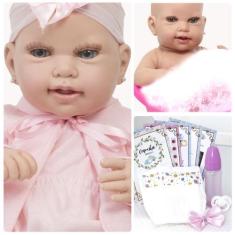 Boneca Reborn Recem Nascida Careca Itens Rosa Pode Dar Banho - Cegonha