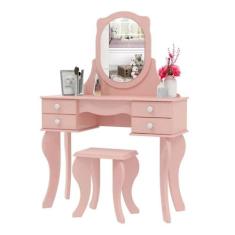 Penteadeira Princesa 04 Gavetas e Banqueta Rosa - Patrimar Móveis, Off