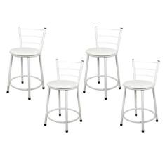 Jogo 4 Banqueta Baixa Para Cozinha Branca Assento Branco - Lamar Desig