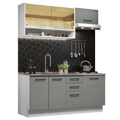 Cozinha Completa Madesa Agata 180004 com Armário e Balcão (sem Tampo e Pia) - Branco/cinza