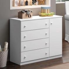 Cômoda Infantil Bebê Lís 4 gavetas Com Porta Branco _ Phoenix Baby