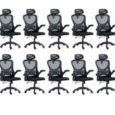 Kit 10 Cadeiras para Escritório Presidente Office Columbus com Tela Mesh Preto