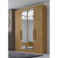 Guarda Roupa Solteiro com Espelho 4 Portas 3 Gavetas - Moderni -Cumaru - Móveis Novo Horizonte